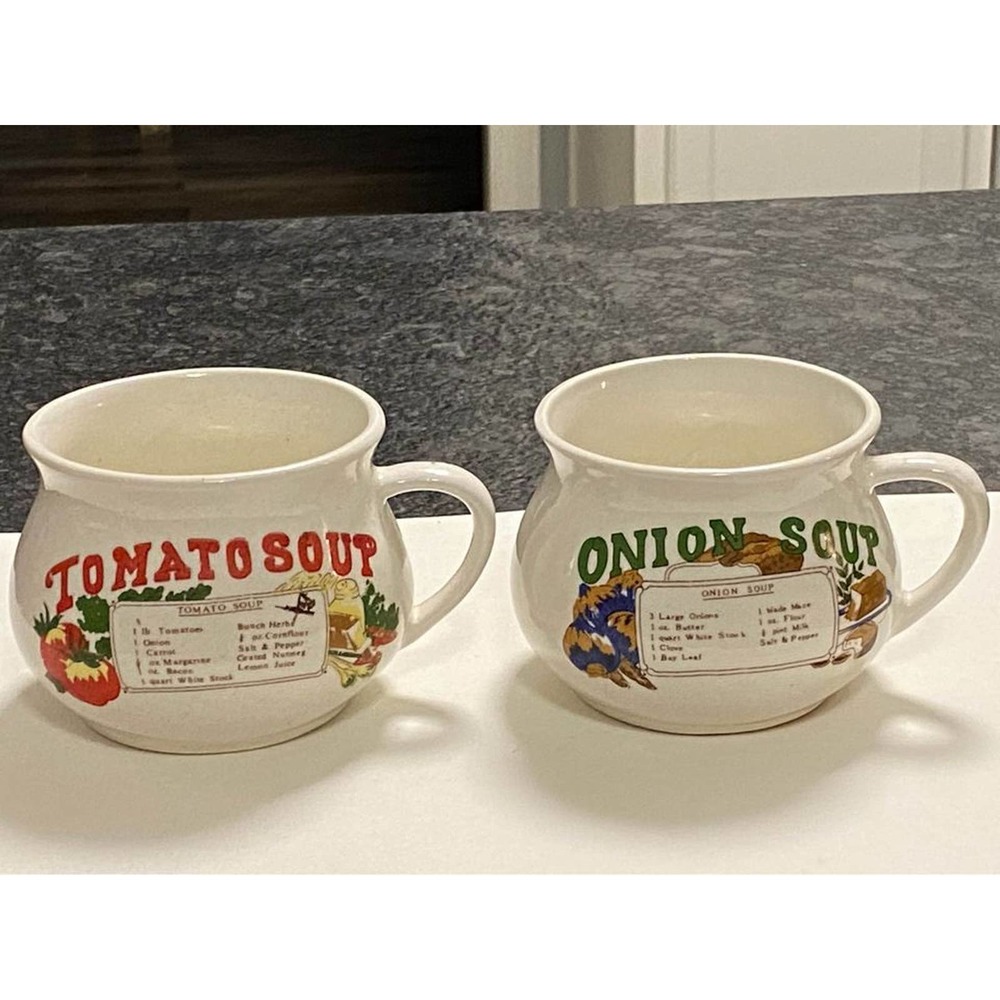 Tomato Soup & Onion Soup Recipe‎ Retro Soup Mug Set of 2 / Vintage